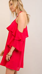Scarlet Red Halter Off Shoulder Dress - Midnight Magnolia Boutique