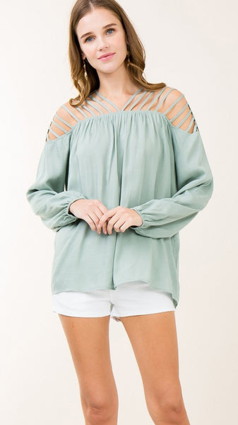 Sage Top with Cutouts & Strappy Detail - Midnight Magnolia Boutique