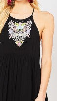 Black Halter Neck Embroidered Dress - Midnight Magnolia Boutique