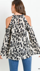 Ivory Leopard Print Cold Shoulder Top - Midnight Magnolia Boutique