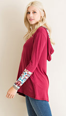 Burgundy Hoodie with Tie-Dye Print Lining - Midnight Magnolia Boutique