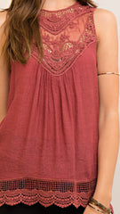 Burgundy Sleeveless Victorian Lace Top - Midnight Magnolia Boutique