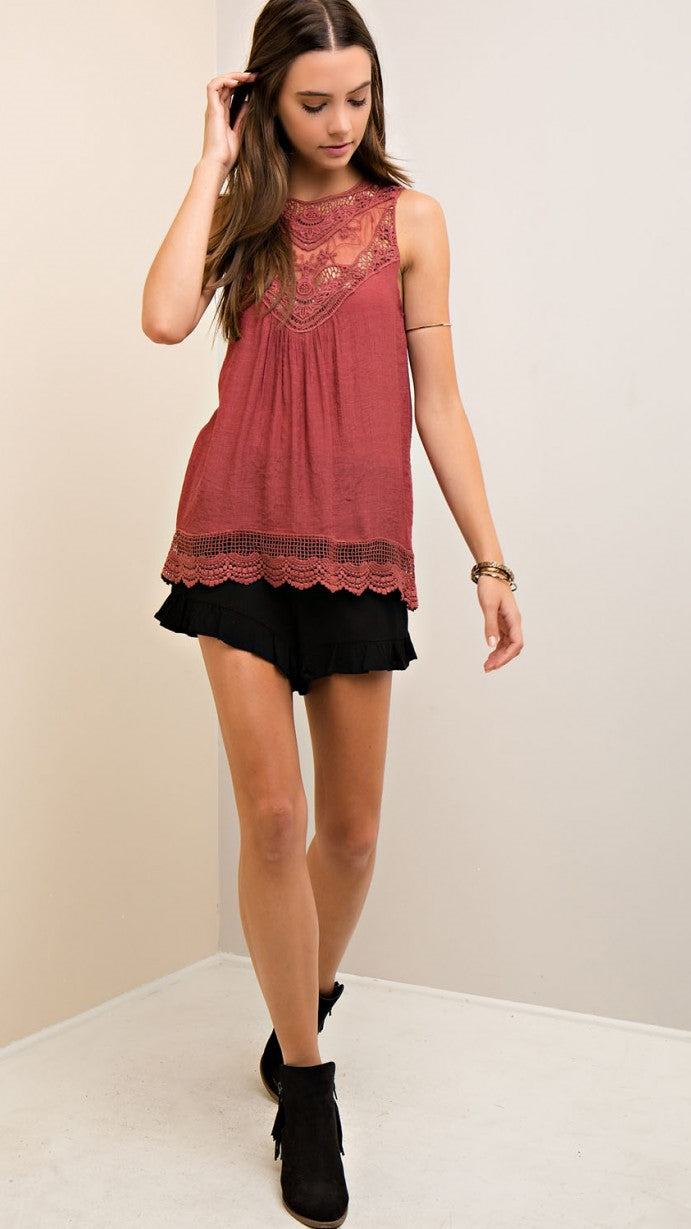Burgundy Sleeveless Victorian Lace Top - Midnight Magnolia Boutique