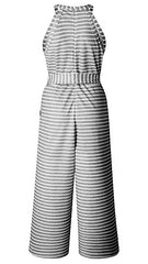 Heather Grey & White Striped Sleeveless Jumpsuit - Midnight Magnolia Boutique