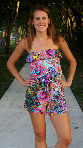 Pink Psychedelic Print  Romper - Midnight Magnolia Boutique