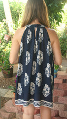 Navy& Taupe Paisley Print Halter Dress - Midnight Magnolia Boutique