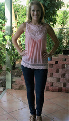 Dusty Pink Victorian Sleeveless Lace Top - Midnight Magnolia Boutique