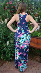 Navy Blue Floral Maxi Dress - Midnight Magnolia Boutique