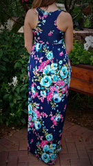 Navy Blue Floral Maxi Dress - Midnight Magnolia Boutique