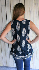 Navy Blue & Taupe Bohemian Sleeveless Top with Tassels - Midnight Magnolia Boutique