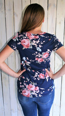 Navy Blue Floral Print Tee Shirt - Midnight Magnolia Boutique