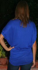 Royal Blue, Dolman Sleeve &  Gathered at Bottom, Loose Top - Midnight Magnolia Boutique