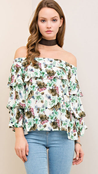 Ivory Floral Off the Shoulder Top - Midnight Magnolia Boutique