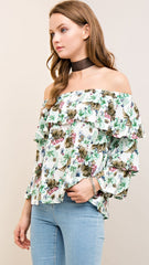 Ivory Floral Off the Shoulder Top - Midnight Magnolia Boutique