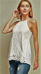 Ivory Halter Top with Crochet Details - Midnight Magnolia Boutique