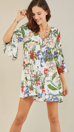 Ivory Floral Print Dress or Tunic - Midnight Magnolia Boutique