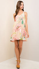 Pink & Natural Floral Dress with Strappy Back Detail - Midnight Magnolia Boutique
