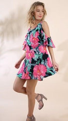 Navy & Pink Floral Cold Shoulder Dress - Midnight Magnolia Boutique