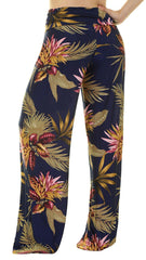 Navy & Taupe Tropical Print Palazzo Pants - Midnight Magnolia Boutique