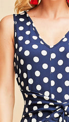 Navy & White Polka-Dot Jumpsuit with Self-Tie - Midnight Magnolia Boutique