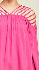 PInk Top with Cut Out Strappy Shoulders - Midnight Magnolia Boutique
