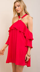 Scarlet Red Halter Off Shoulder Dress - Midnight Magnolia Boutique