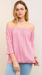 Red & White Pin Stripe Off the Shoulder Top - Midnight Magnolia Boutique