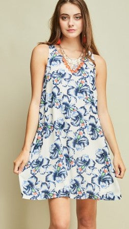 Royal Blue & White Floral Print Dress - Midnight Magnolia Boutique