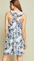 Royal Blue & White Floral Print Dress - Midnight Magnolia Boutique