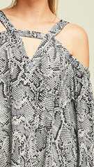 Charcoal Gray Reptile Print Cold Shoulder Top - Midnight Magnolia Boutique