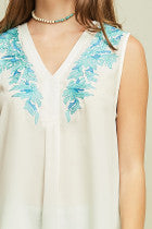 Ivory Embroidered Sleeveless Top with Tassels - Midnight Magnolia Boutique