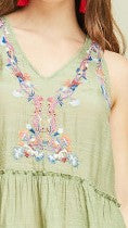 Sage Sleeveless Embroidered Top - Midnight Magnolia Boutique